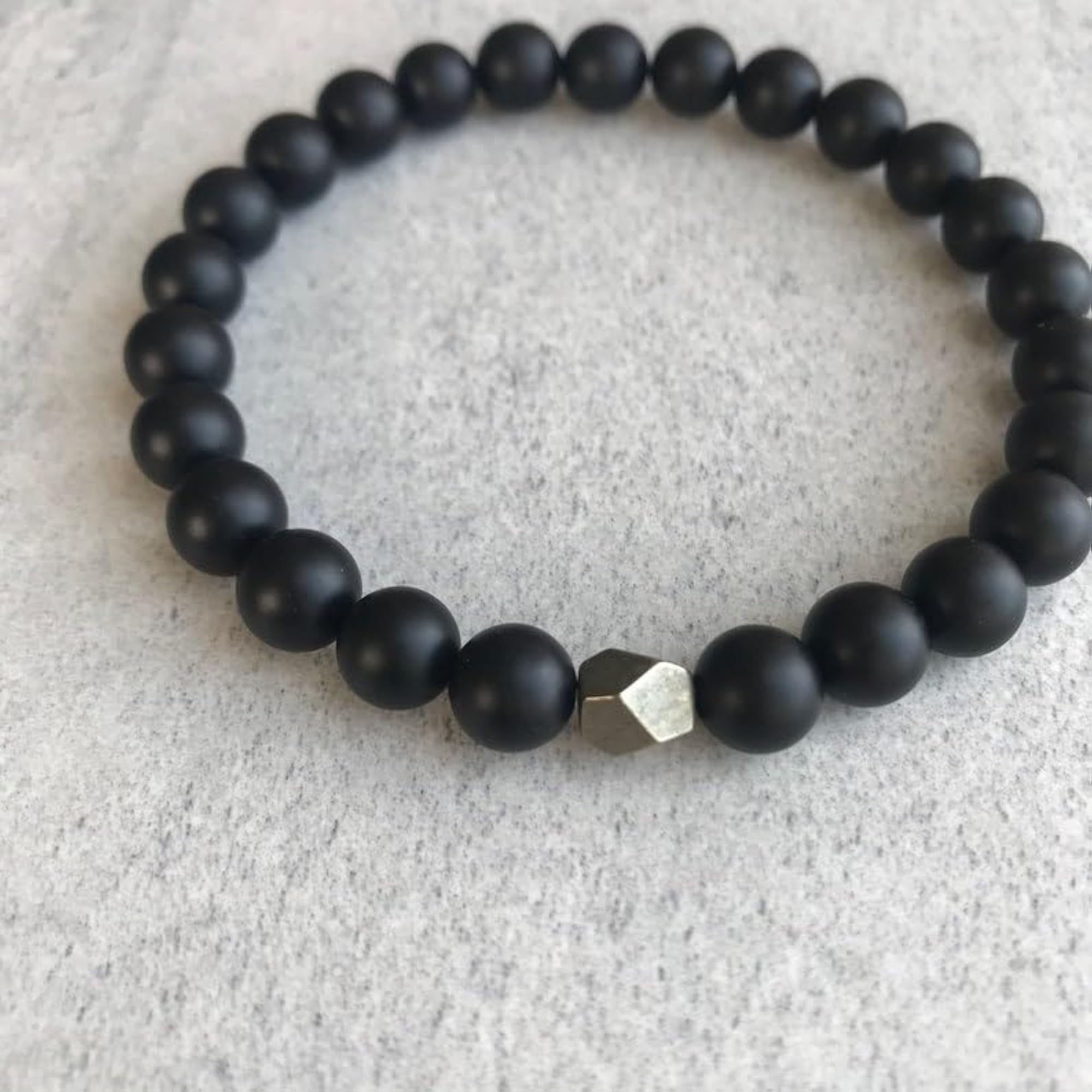 Unisex Natural Matte Onyx & Pyrite Stretchable Bracelet